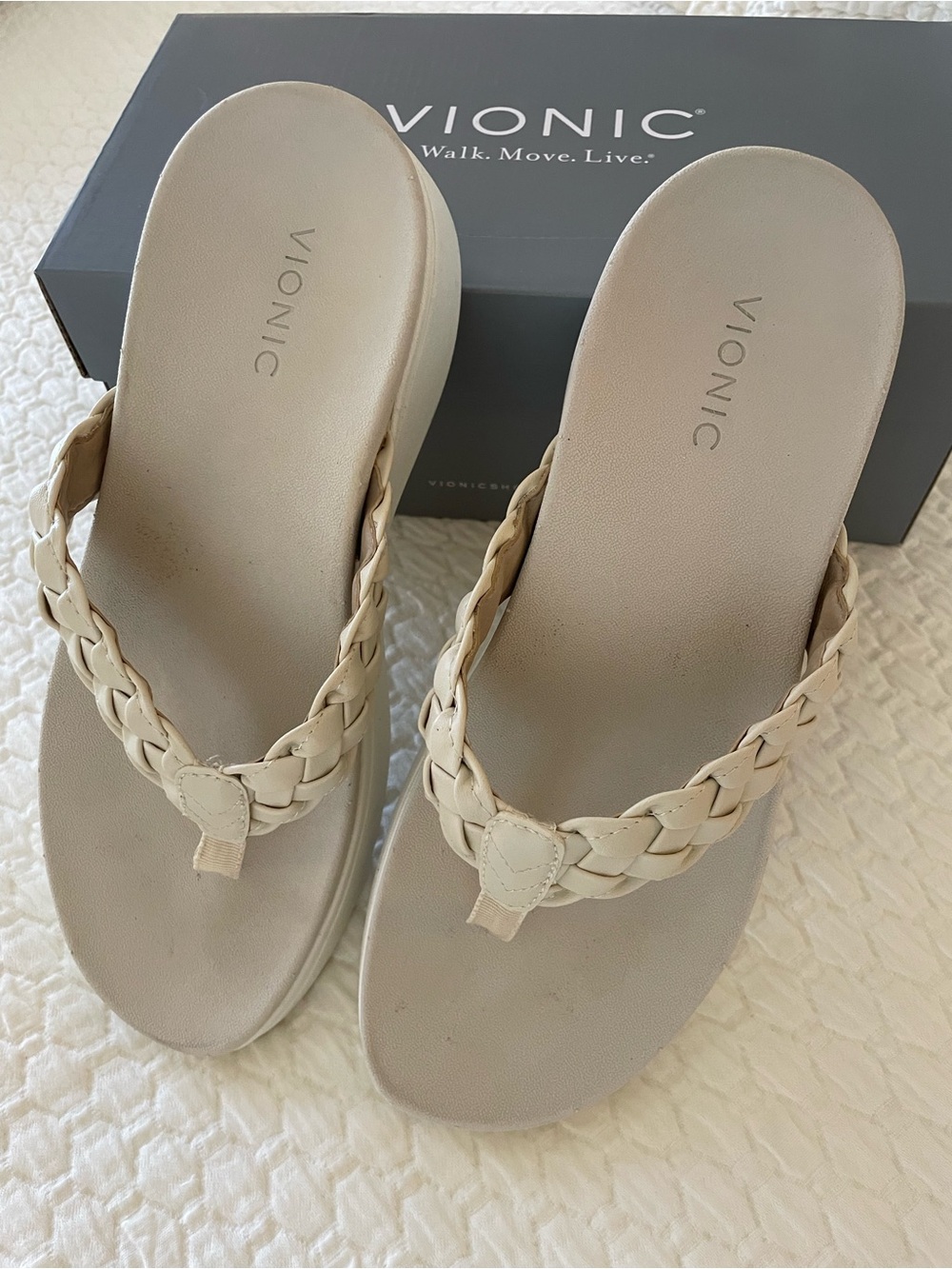 Vionic Braided Toe-Post Sandals in Cream
